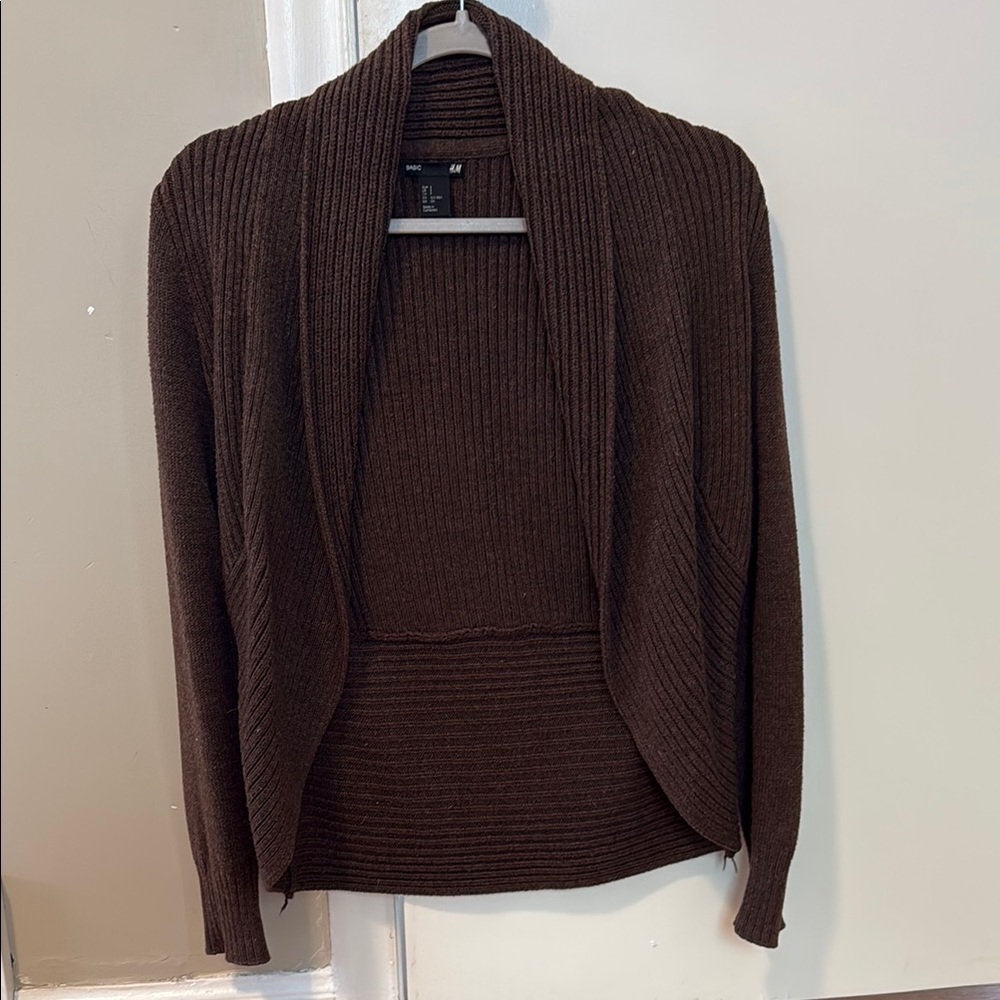 H&M Brown Cardigan Sweater with Ribbed Detailing